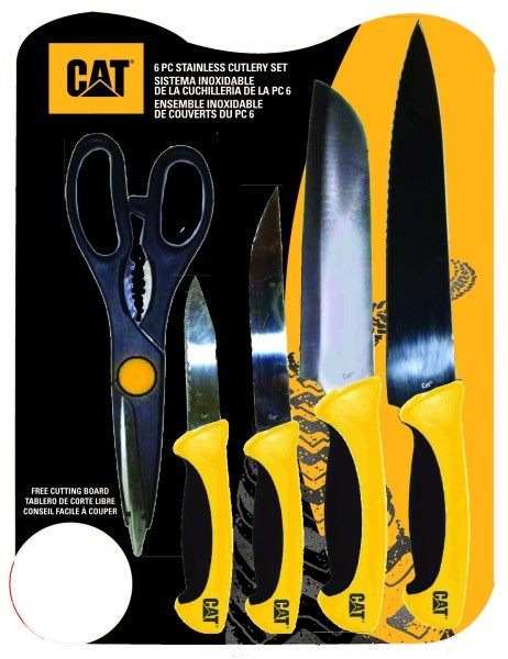 Caterpillar 6 Piece Stainless Steel Cutlery Set with Cutting Board -  KnifeCenter - 91-C815CP - Discontinued
